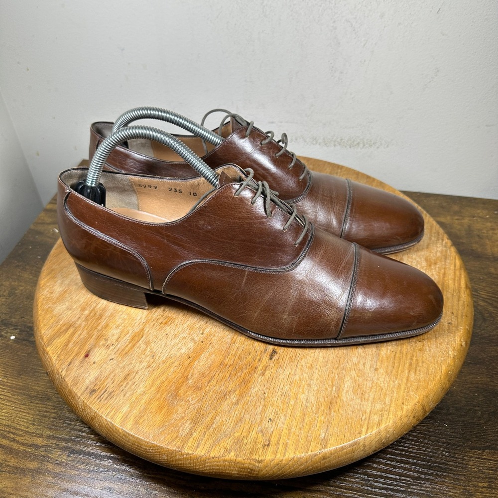 Salvatore Ferragamo Brown Leather Cap Toe Oxford Dress Shoes 3999 Mens 10 D